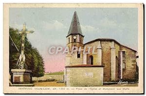 Carte Postale Ancienne Venteuges Place De I'Eglise Et Monument Aux Morts Militaria