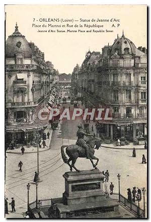 Carte Postale Ancienne Orleans Statue De Jeanne d'Arc Place du Martroi et rue de la Republique