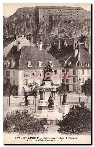 Carte Postale Ancienne Belfort Monument des 3 Sieges Lion et château