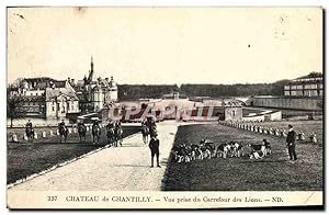 Image du vendeur pour Carte Postale Ancienne Chteau De Chantilly vue Prise Du Carrefour Des Lions Chasse a cour Chiens Cheval mis en vente par CPAPHIL