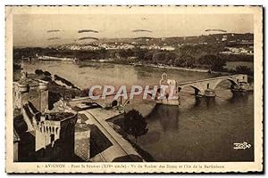 Carte Postale Ancienne Avignon Pont St Benezet Vu du rocher des Doms et l'île de la Barthelasse