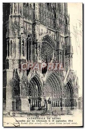 Carte Postale Ancienne Cathédrale De Reims Incendiee Par les Allemands Militaria