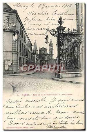 Carte Postale Ancienne Nancy Rue De La Constitution et Cathédrale