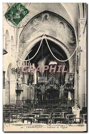 Carte Postale Ancienne Champigny Intérieur de L'Eglise