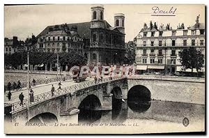 Carte Postale Ancienne Besancon Le Port Battant et L'Eglise de la Madeleine Tramway