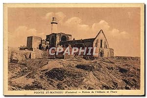 Carte Postale Ancienne Pointe Saint Mathieu Ruines de l'Abbaye et Phare