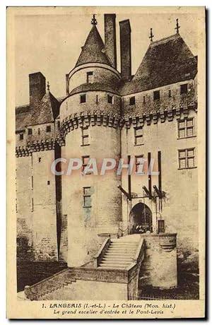 Carte Postale Ancienne Langeais Le Château Le Grand Escalier D'Entrée et le pont levis