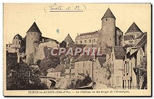 Carte Postale Ancienne Semur en Auxois Le Château Vu des Berges de l'Armancon