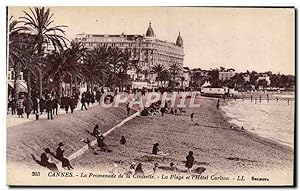 Carte Postale Ancienne Cannes La Promenade de la Croisette La Plage et L'Hôtel Carlton