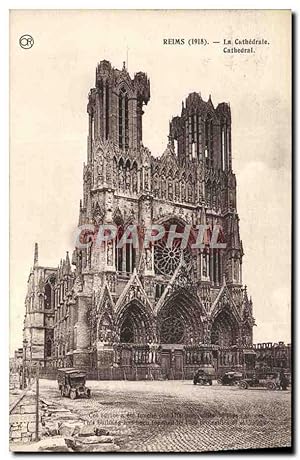 Carte Postale Ancienne Reims La Cathédrale Militaria