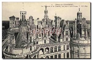 Carte Postale Ancienne Château de Chambord Les terrasses et les combles vue prise a vol d'oiseau