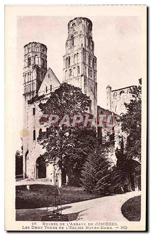 Carte Postale Ancienne Ancienne Abbaye De Jumieges Les deux tours de l'église Notre Dame