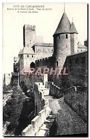 Carte Postale Ancienne Carcassonne Entrée De La Porte D'Aude Tour de justice