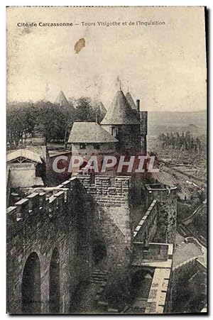 Carte Postale Ancienne Cite de Carcassonne Tours Visigothe et de l'Inquisition