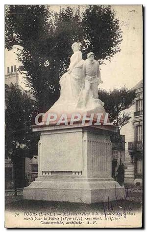 Carte Postale Ancienne Tours Monument eleve a la memoire des soldats morts pour la patrie Militaria
