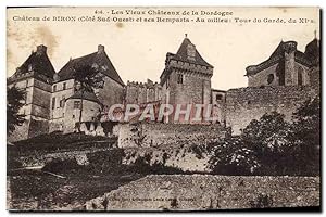 Carte Postale Ancienne Château De Biron Et Ses Remparts Au milieu Tour de Garde