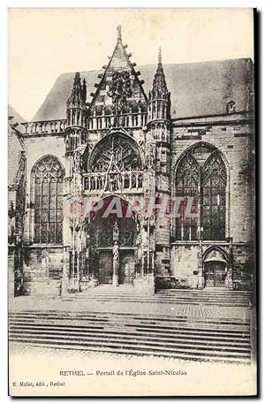 Carte Postale Ancienne Rethel Portail de l'église Saint Nicolas