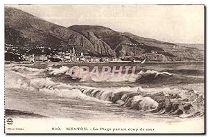 Carte Postale Ancienne Menton La plage par un coup de mer