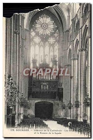 Carte Postale Ancienne Bourges Intérieur De La Cathédrale Rosace orgue