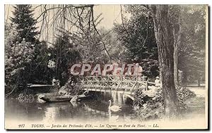 Carte Postale Ancienne Tours Jardin des Prebendes d'Oe Les cygnes au pont du haut