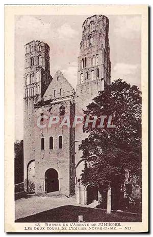 Carte Postale Ancienne Ancienne Abbaye De Jumieges Les deux tours de l'église Notre Dame