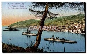 Carte Postale Ancienne Villefranche La Rade Et l'Escadre Bateaux