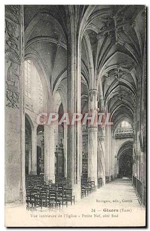 Carte Postale Ancienne Gisors vue Intérieure De I'Eglise Petite nef