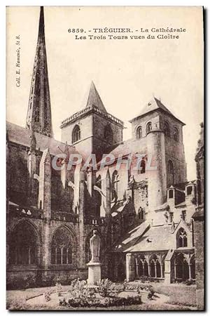 Carte Postale Ancienne Treguier La Cathédrale Les Trois Tours vues du Cloître