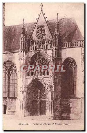 Carte Postale Ancienne Rethel Portail de l'église Saint Nicolas