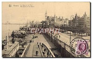 Carte Postale Ancienne Cartes Postales Anvers Le Steen et le port Bateaux Publicite Robert Vender...