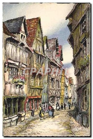 Carte Postale Ancienne Fantaisie Illustrateur Barday Lisieux Vieilles maisons de la rue aux Fevres