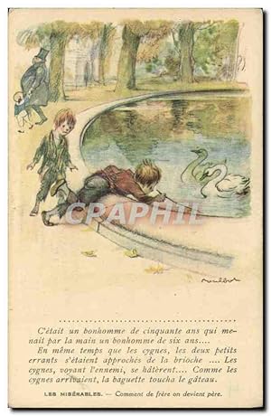 Carte Postale Ancienne Fantaisie Illustrateur Poulbot Victor Hugo Les Miserables Cygne Cygnes Swan