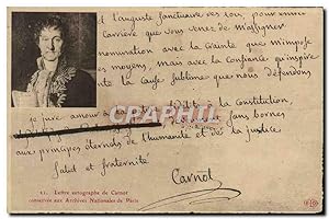 Image du vendeur pour Carte Postale Ancienne Lettre autographe de Carnot Archives nationales de Paris mis en vente par CPAPHIL