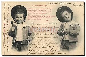 Carte Postale Ancienne Fantaisie Enfants La premier pipe Tabac