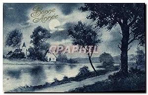 Carte Postale Ancienne Fantaisie Lune Bonne année