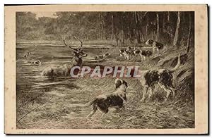 Carte Postale Ancienne Chiens Chien Chasse a courre Cerf Hallali