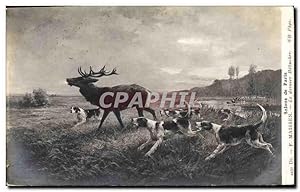 Carte Postale Ancienne Chiens Chien Chasse a courre Salons de Paris Maissen Le dernier debucher