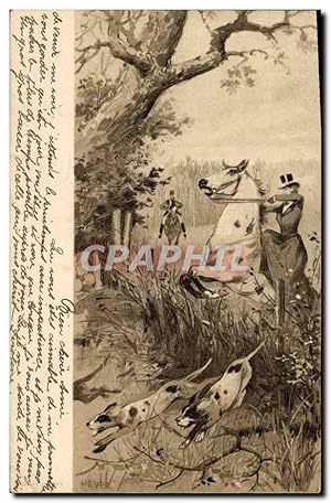 Carte Postale Ancienne Chien Chiens Chasse a courre Femme Cavaliers