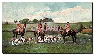 Carte Postale Ancienne Chien Chiens Chasse a courre Cavaliers