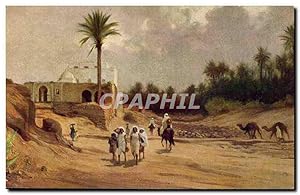 Carte Postale Ancienne Fantaisie Orientalisme Oasis avec forêt de dattiers