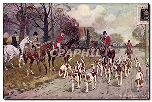 Carte Postale Ancienne Chiens Chien Chasse a courre Cavaliers The opening day