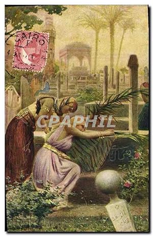 Carte Postale Ancienne Fantaisie Orientalisme On an Arabian Cemetery