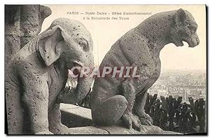 Carte Postale Ancienne Gargouille Paris Notre Dame Betes d'amortissement a la balustrade des Tour...