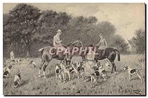 Carte Postale Ancienne Chien Chiens Chasse a courre Cavaliers