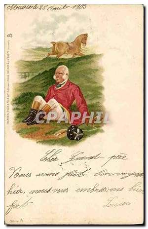 Carte Postale Ancienne Chien Chiens Chasse a courre Cavalier