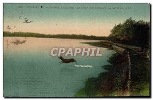 Carte Postale Ancienne Chasse a courre Compiegne Le cerf traversant la rivière