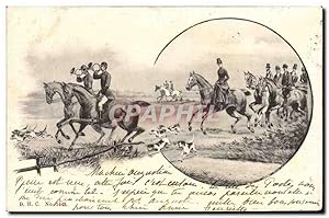 Carte Postale Ancienne Chiens Chien Chasse a courre Cavaliers