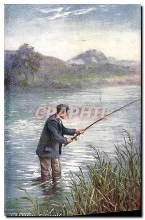 Carte Postale Ancienne Peche Pecheur Salmon fishing Saumon