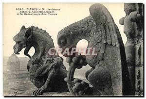 Carte Postale Ancienne Gargouille Paris Notre Dame Betes d'amortissement a la balustrade des Tours