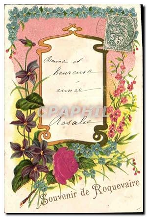 Carte Postale Ancienne Fantaisie Fleurs Souvenir de Roquevaire
